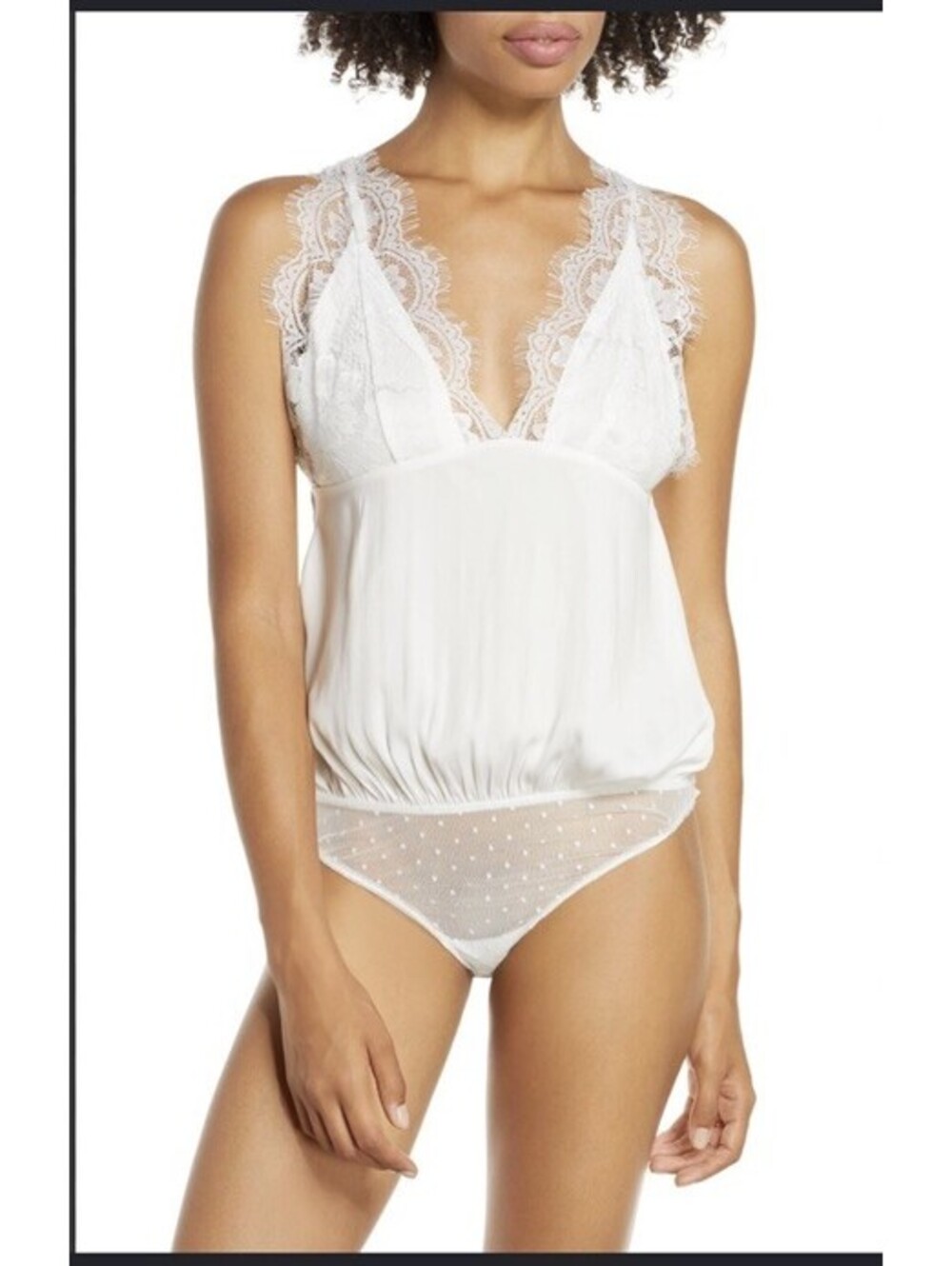 Free People Melrose White Lace Trim Open Back Bodysuit XS
